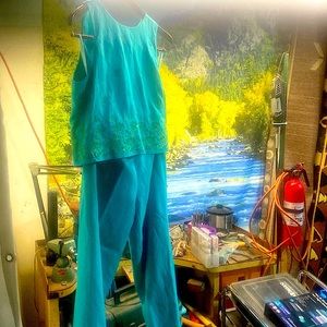 DONNA MORGAN 2pc turquoise linen outfit 12pet